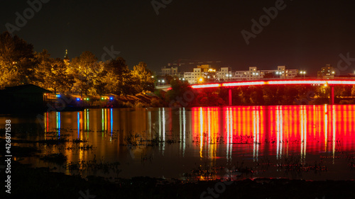 Obraz na płótnie Night view of the colored bridge in Tiraspol, Transnistria (Moldova) w salonie