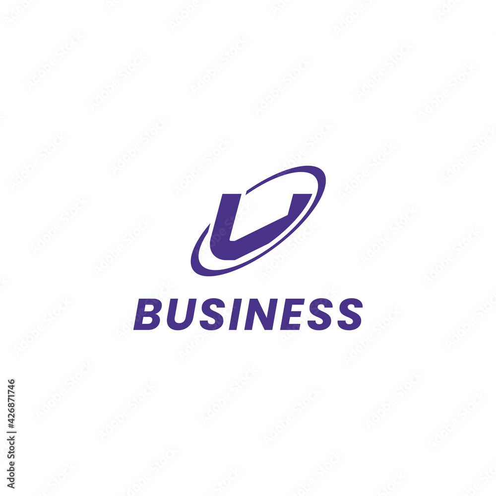 Simple and minimalis purple letter V monogram initial logo with orbit circle in white background