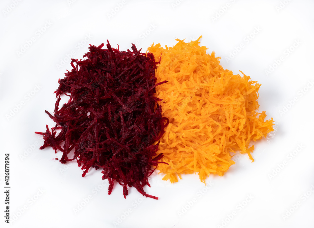 Fototapeta premium Small portions of grated carrots and beets