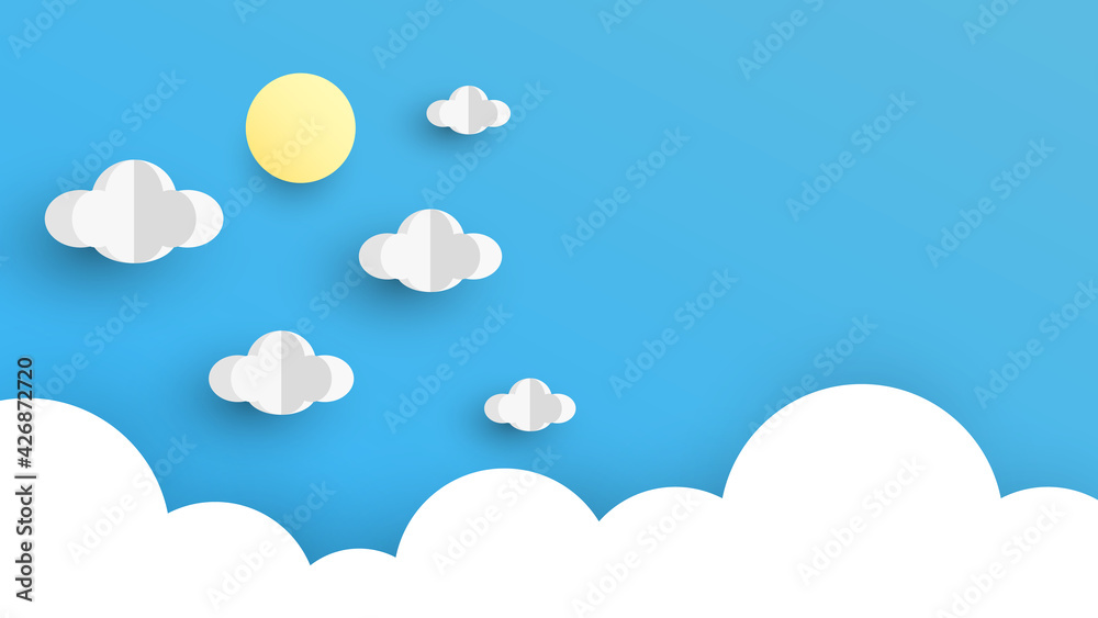 Landscape cloud and blue sky paper cut background design. Vector paper art illustration. Eps10
