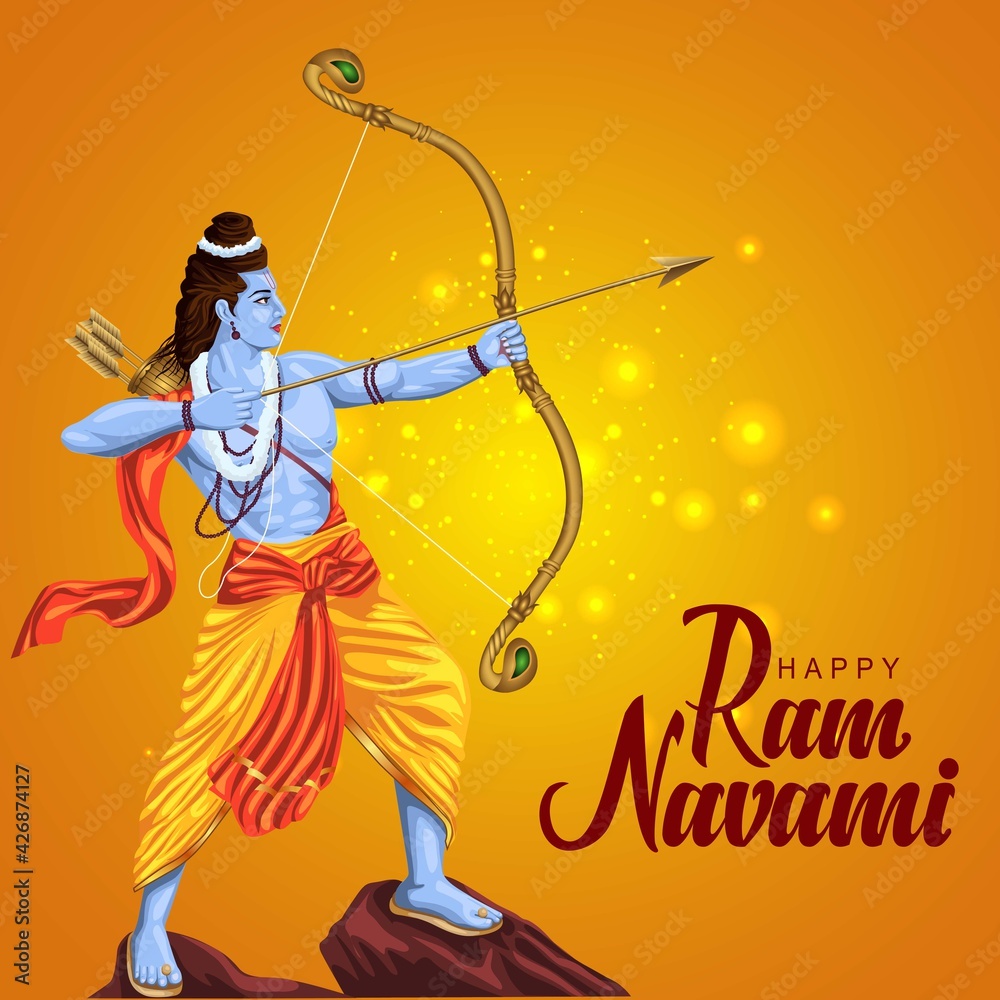 Happy Ram Navami festival of India. Lord Rama with arrow. vector ...