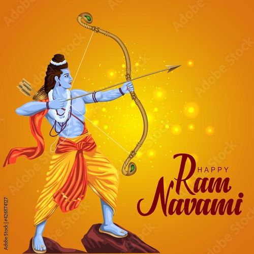 Happy Ram Navami festival of India. Lord Rama with arrow. vector illustration design
