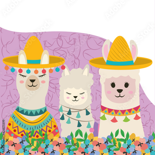 cartoon llamas floral