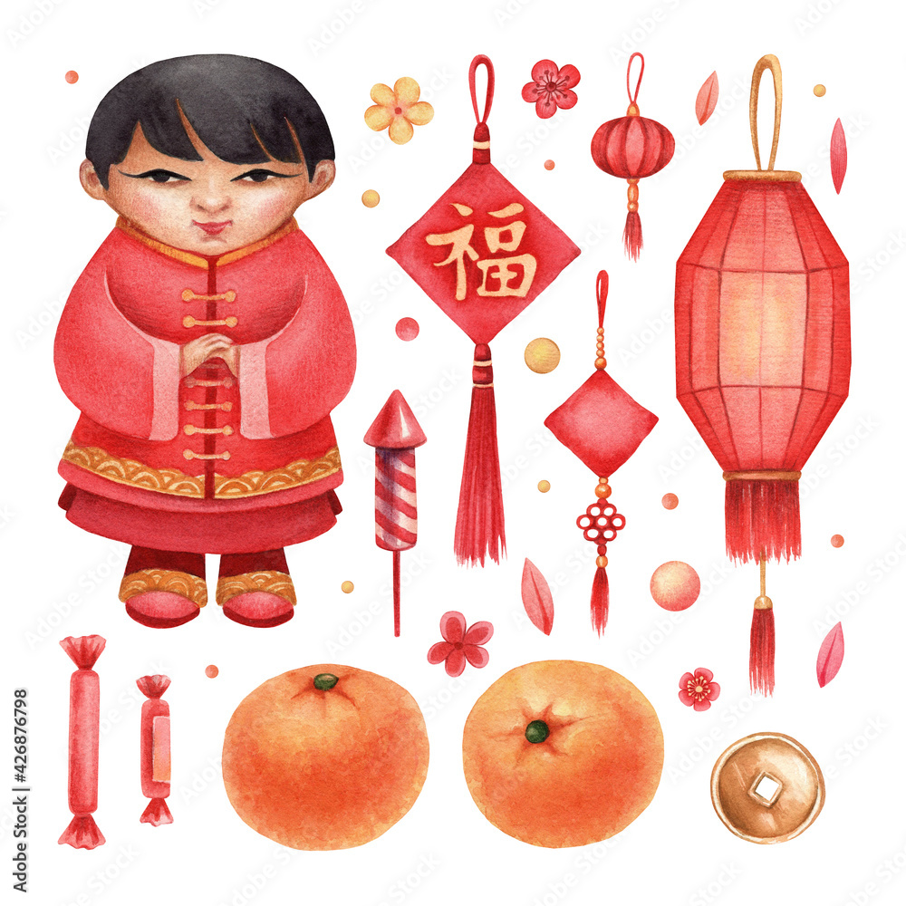 Lucky word sign for Chinese New year. Chinese hand drawn decorations