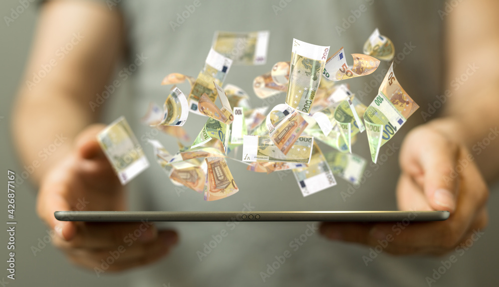 bill euro banknote in hand rain