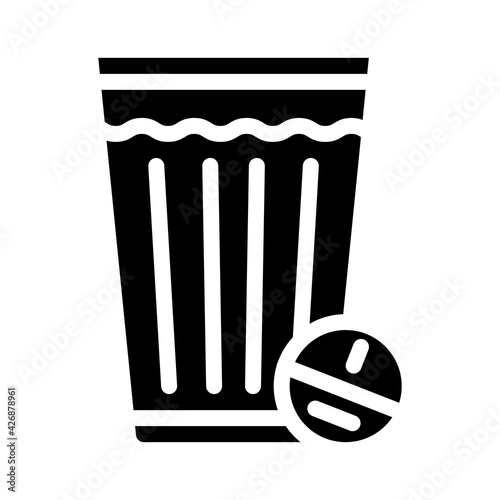 glass off water with tablet glyph icon vector. glass off water with tablet sign. isolated contour symbol black illustration