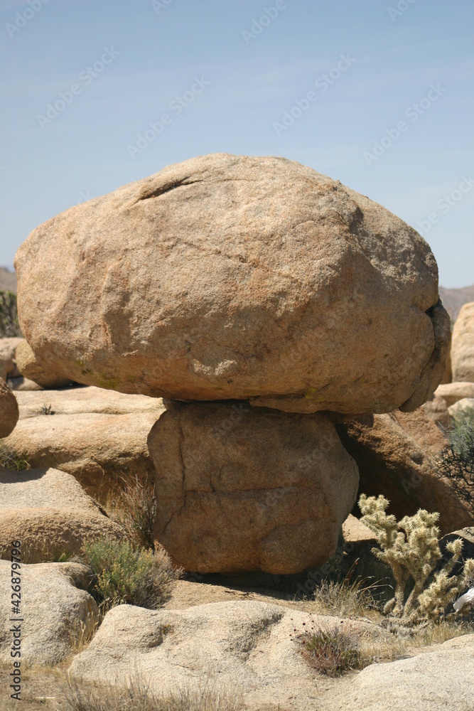 A Balanced Mushroom Rock in Joshua Tree National Park, California,