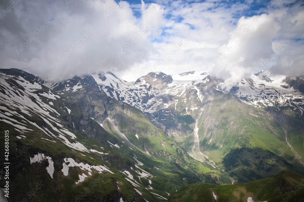 Amazing view in Austria to Glossglockner. Snow in the july.