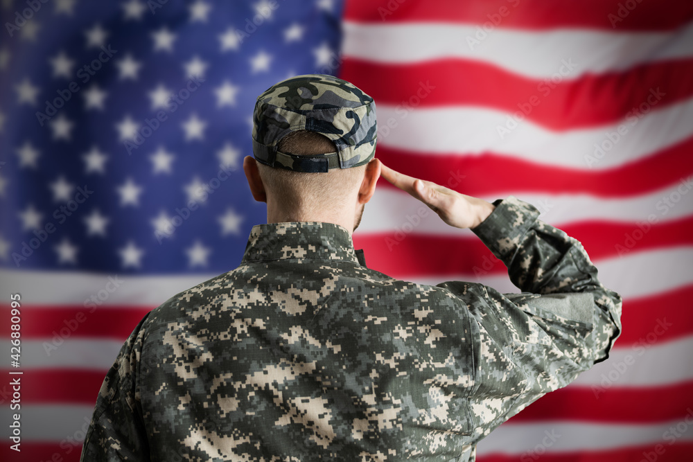 Military US Soldier Saluting Flag Stock Photo | Adobe Stock