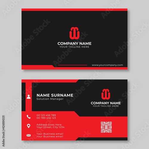 Minimal business card template design. Black and red color simple.