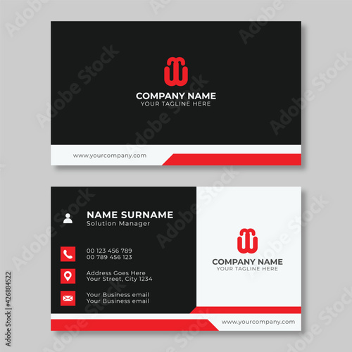 Minimal business card template design. Black and red color simple.