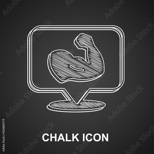 Chalk Bodybuilder showing his muscles icon isolated on black background. Fit fitness strength health hobby concept. Vector