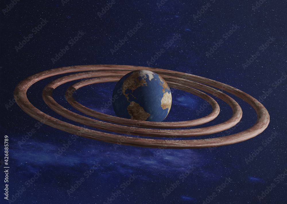 Fantastic drought earth planet with red torus rock rings around. 3D rendered illustration. Elements of this image furnished by NASA. Fantastic drought earth planet with red torus rock rings around. 3D rendered illustration. Elements of this image furnished by NASA.