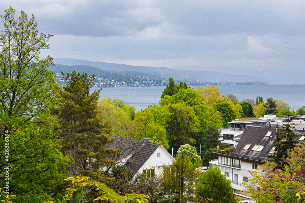 View of Lake Zurich from the park Rieterpark, Switzerland