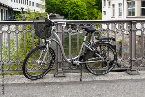 Obraz na płótnie Bicycle on a pedestrian bridge in Zurich, Switzerland w salonie