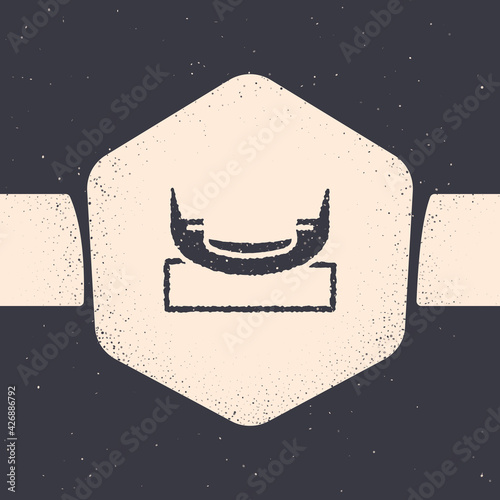 Grunge Boat swing icon isolated on grey background. Childrens entertainment playground. Attraction riding ship, swinging boat. Amusement park. Monochrome vintage drawing. Vector