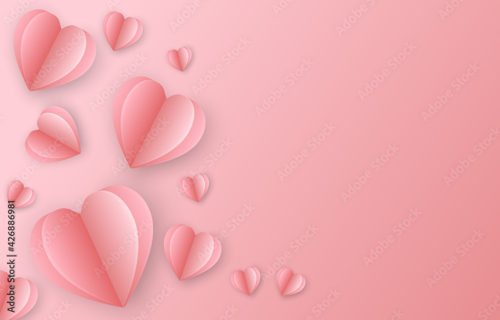 Valentines hearts ,Paper flying elements on pink background.Vector symbols of love in shape of heart for Happy Women's, Mother's, Valentine's Day, birthday greeting card design