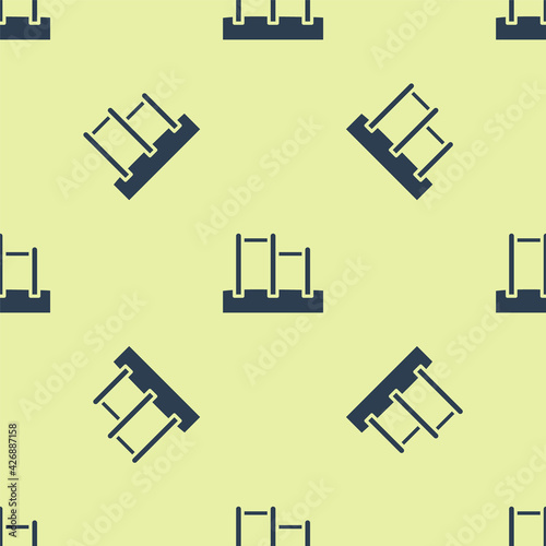 Blue Sport horizontal bar icon isolated seamless pattern on yellow background. Vector