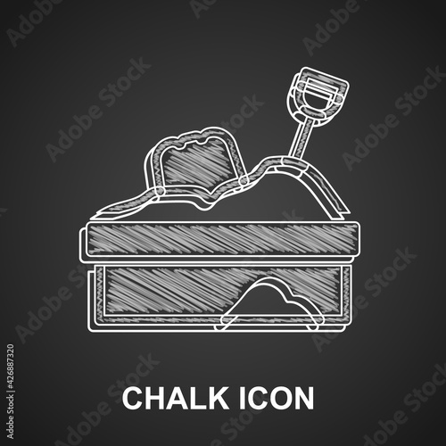 Chalk Sandbox with sand icon isolated on black background. Vector