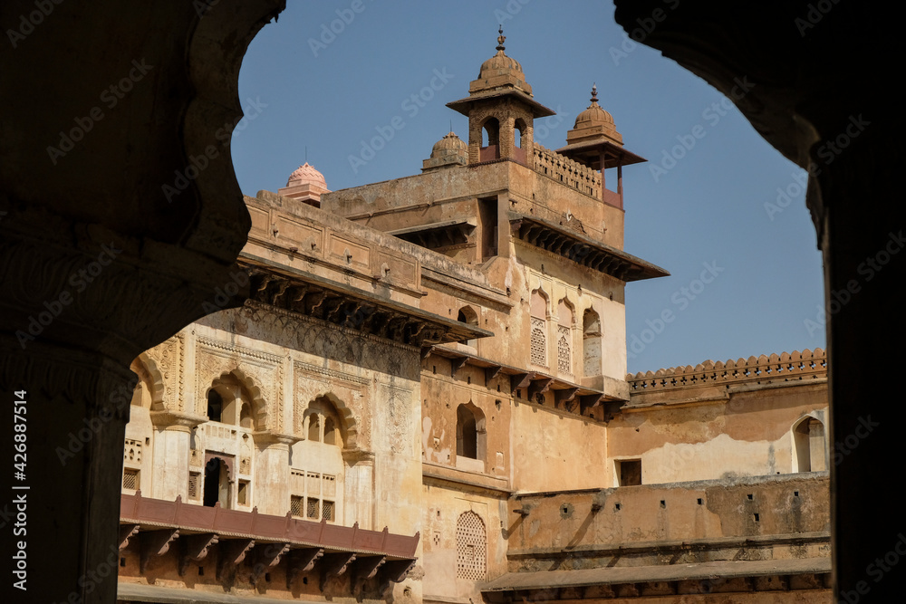 Detail of the Raj Mahal Palace in Orchha, Madhya Pradesh, India. Detail of the Raj Mahal Palace in Orchha, Madhya Pradesh, India.