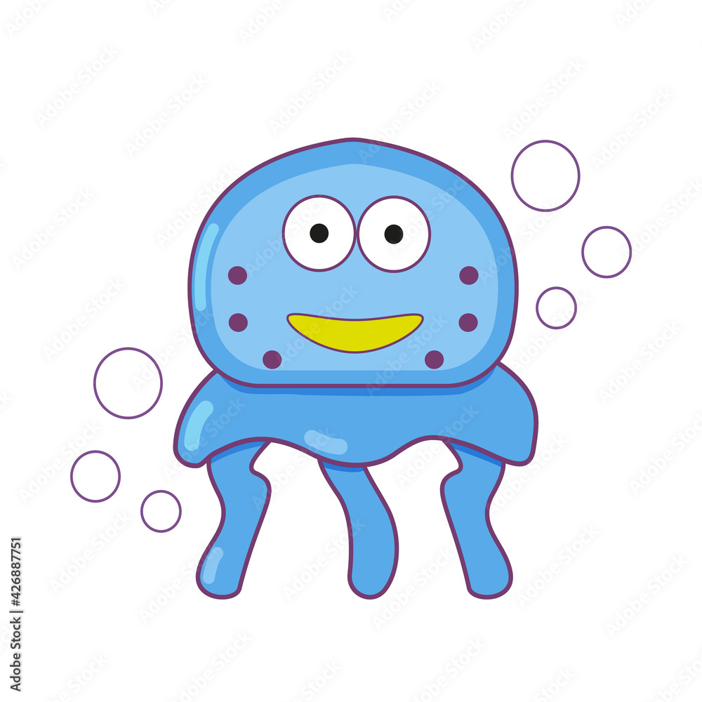 Obraz premium Jellyfish cartoon vector icon illustration of aquatic wildlife. Isolated on a white background. Childish