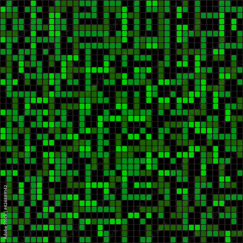 Green tile. Seamless squares looks like tile ornament. Mosaic style. Vector. Green tile. Seamless squares looks like tile ornament. Mosaic style. Vector.