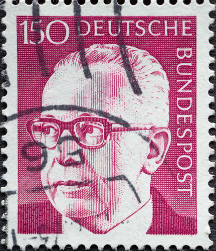 GERMANY - CIRCA 1972 : a postage stamp from Germany, showing a portrait of the politician and Federal President Gustav Heinemann photo