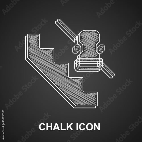 Chalk Disabled access elevator lift escalator icon isolated on black background. Movable mechanical chair platform for handicapped human. Vector