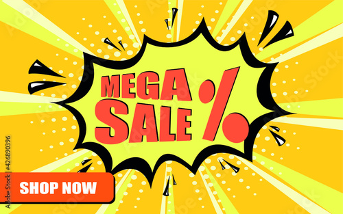 Mega sale comic book style yellow burst background