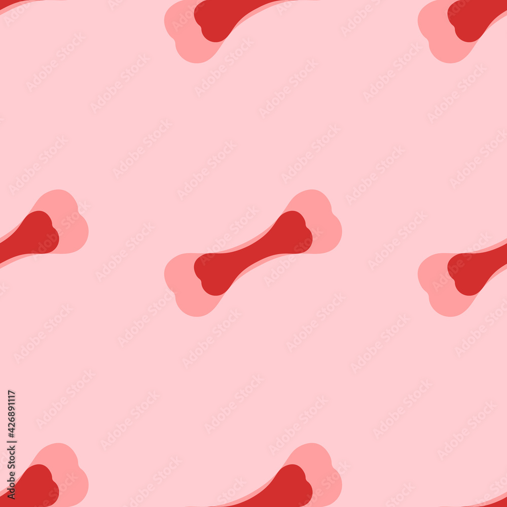 Seamless pattern of large isolated red dog bone symbols. The elements are evenly spaced. Vector illustration on light red background Seamless pattern of large isolated red dog bone symbols. The elements are evenly spaced. Vector illustration on light red background