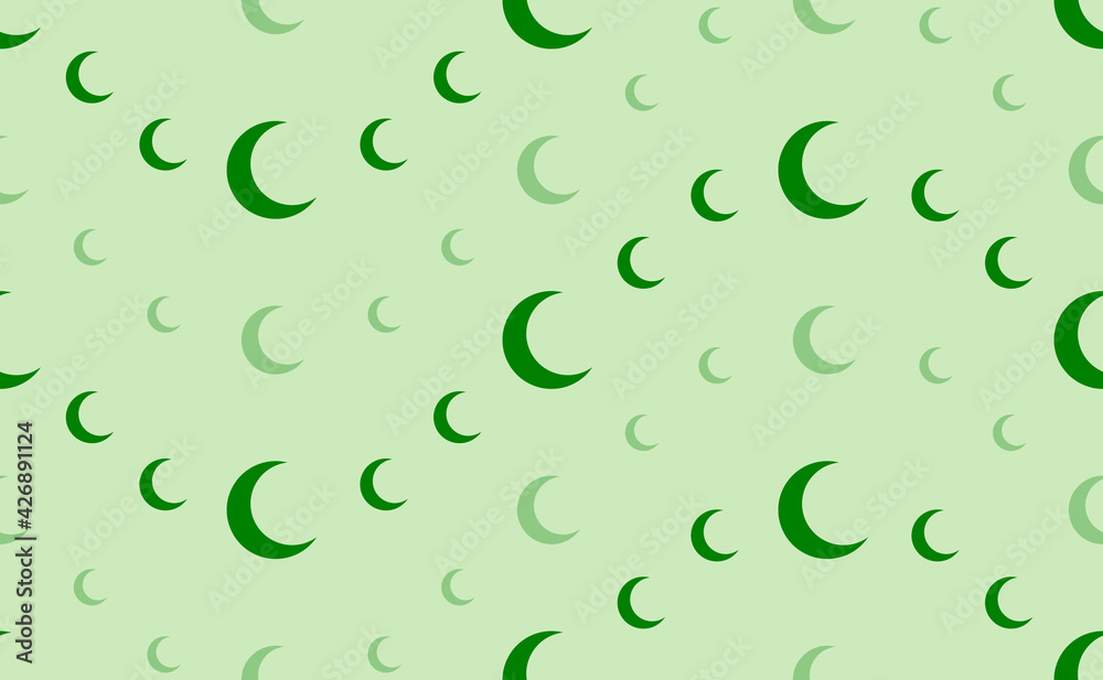 Seamless pattern of large and small green moon symbols. The elements are arranged in a wavy. Vector illustration on light green background Seamless pattern of large and small green moon symbols. The elements are arranged in a wavy. Vector illustration on light green background