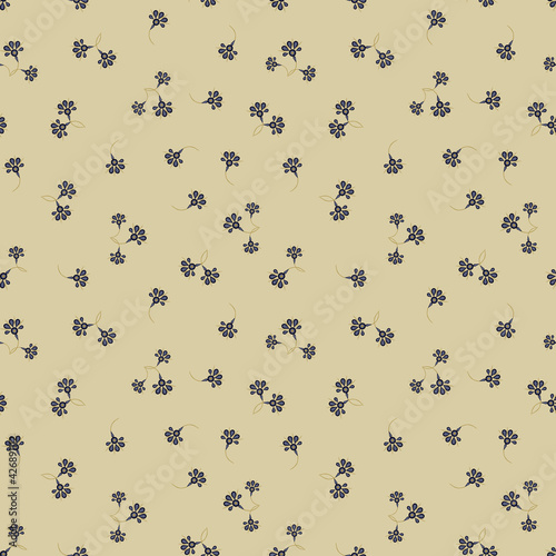 Simple vector floral seamless pattern. Abstract background with small scattered hand drawn flowers. Liberty style wallpapers. Elegant ditsy texture. Soft green, blue, gold color. Repeat minimal design