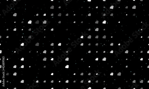 Seamless background pattern of evenly spaced white boxing gloves symbols of different sizes and opacity. Vector illustration on black background with stars
