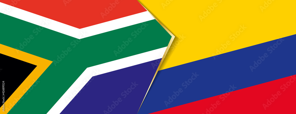 South Africa and Colombia flags, two vector flags. South Africa and Colombia flags, two vector flags.