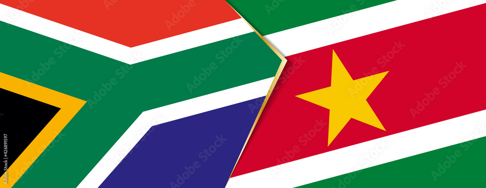 South Africa and Suriname flags, two vector flags. South Africa and Suriname flags, two vector flags.