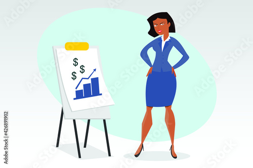 drawing executive woman presenting financial growth