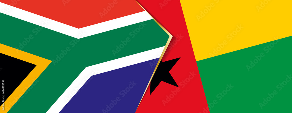 South Africa and Guinea-Bissau flags, two vector flags. South Africa and Guinea-Bissau flags, two vector flags.