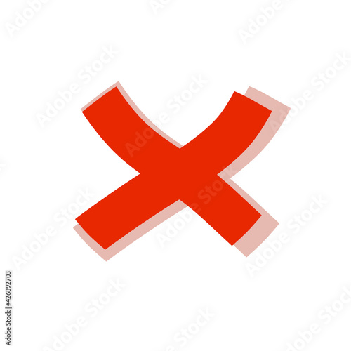 Cross symbol. Blot and ban icon. Against and refusal. Flat cartoon illustration