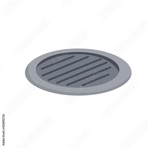 Drain in plumbing. Sink hole on floor. Bath and shower detail. Flat cartoon illustration. Element of water supply system