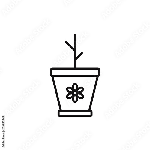 death flower in the pot outline logo design vector illustration flat minimalist