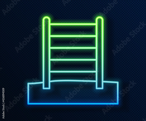 Glowing neon line Wooden Swedish wall icon isolated on blue background. Swedish stairs. Vector