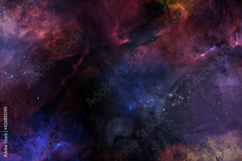 One off digitally generated fantasy outer space galaxy scene with nebulas and star fields