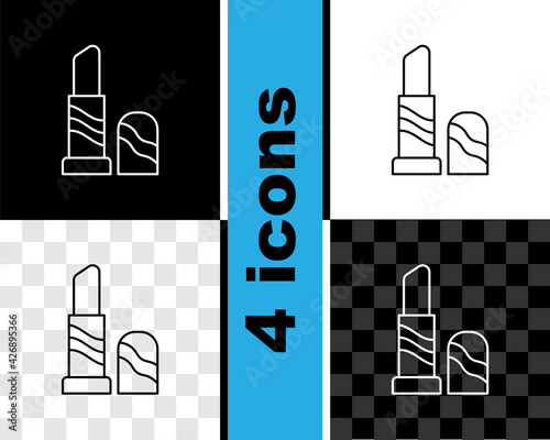 Set line Lipstick icon isolated on black and white, transparent background. 8 March. International Happy Women Day. Vector