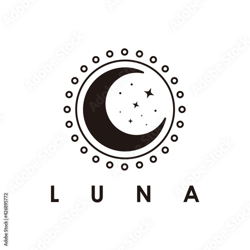moon star in the circle shape logo design vector illustration