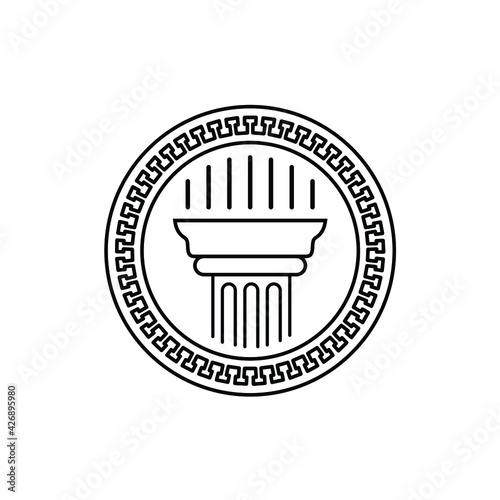 Greek ancient coin with pillar column logo design vector