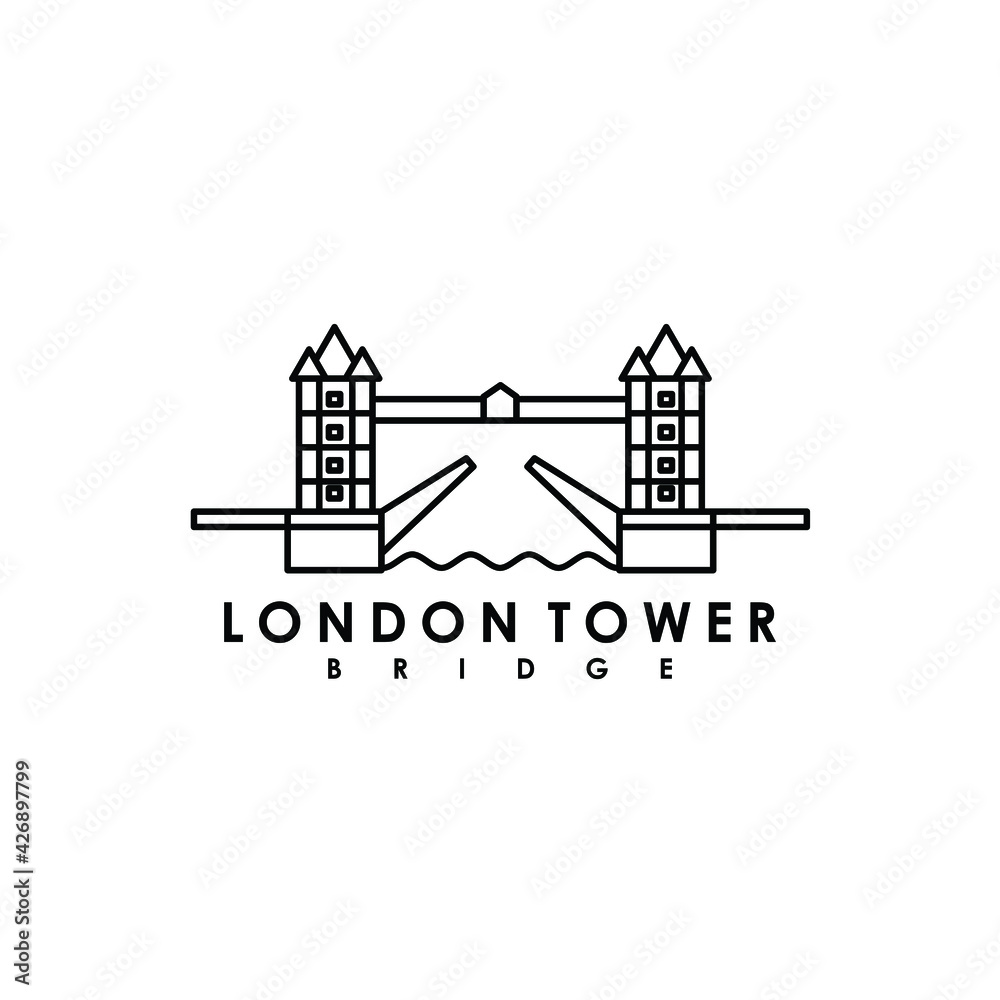 London tower clock bridge logo design vector