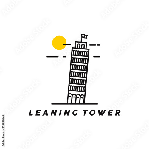 leaning tower pisa building landmark logo design vector