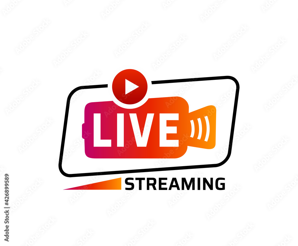 Live streaming logo - trendy vector design element with play button for news and TV or online broadcasting. Live streaming logo - trendy vector design element with play button for news and TV or online broadcasting.