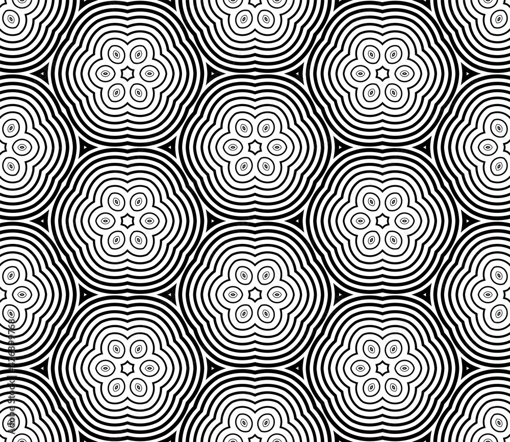 Abstract fantasy striped halftone ,thin line round shapes geometric seamless pattern. Creative mosaic, tile background. Abstract fantasy striped halftone ,thin line round shapes geometric seamless pattern. Creative mosaic, tile background.
