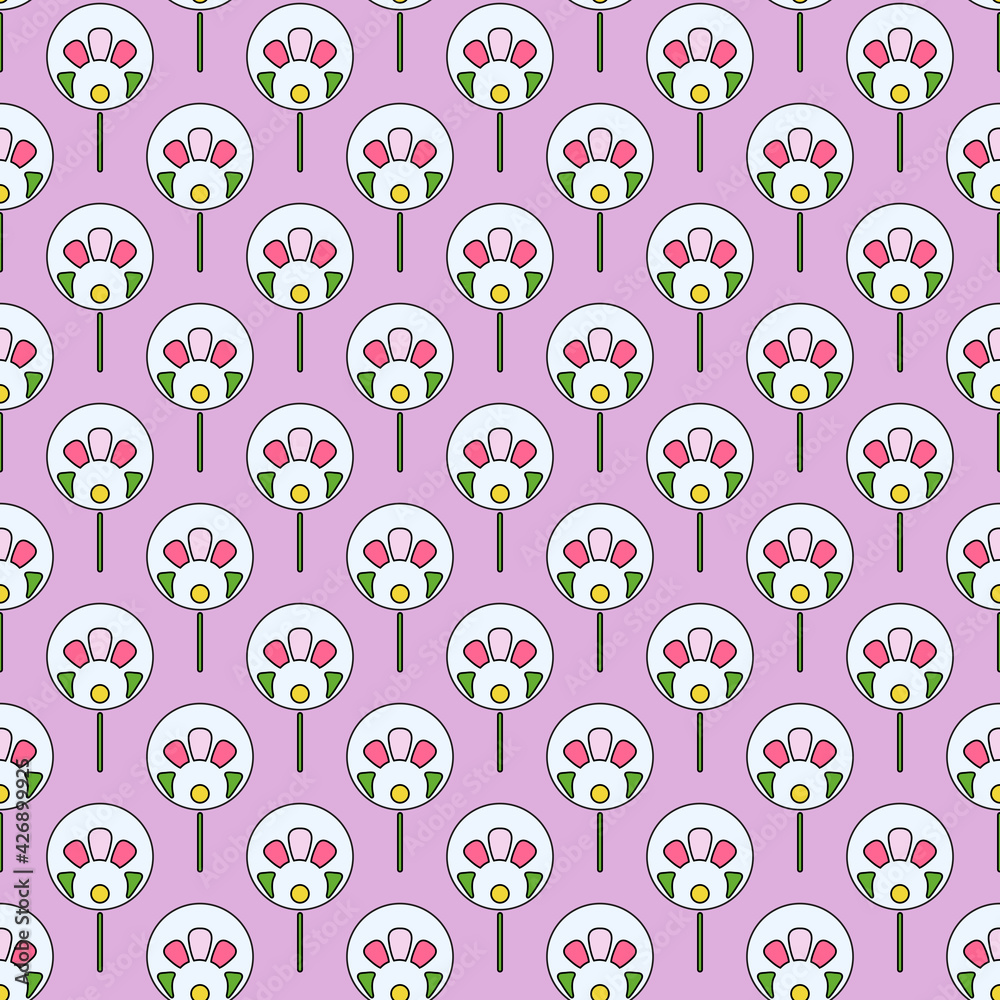 Beautiful seamless pattern in pastel colors. Abstract flowers on a lilac background. Beautiful seamless pattern in pastel colors. Abstract flowers on a lilac background.